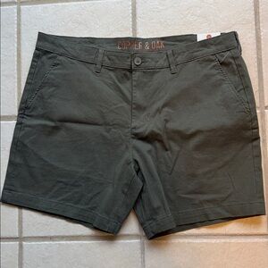 Copper & Oak Supply Co Olive Green Sz 38 Flat Front Chino Shorts NWTs 7" Inseam